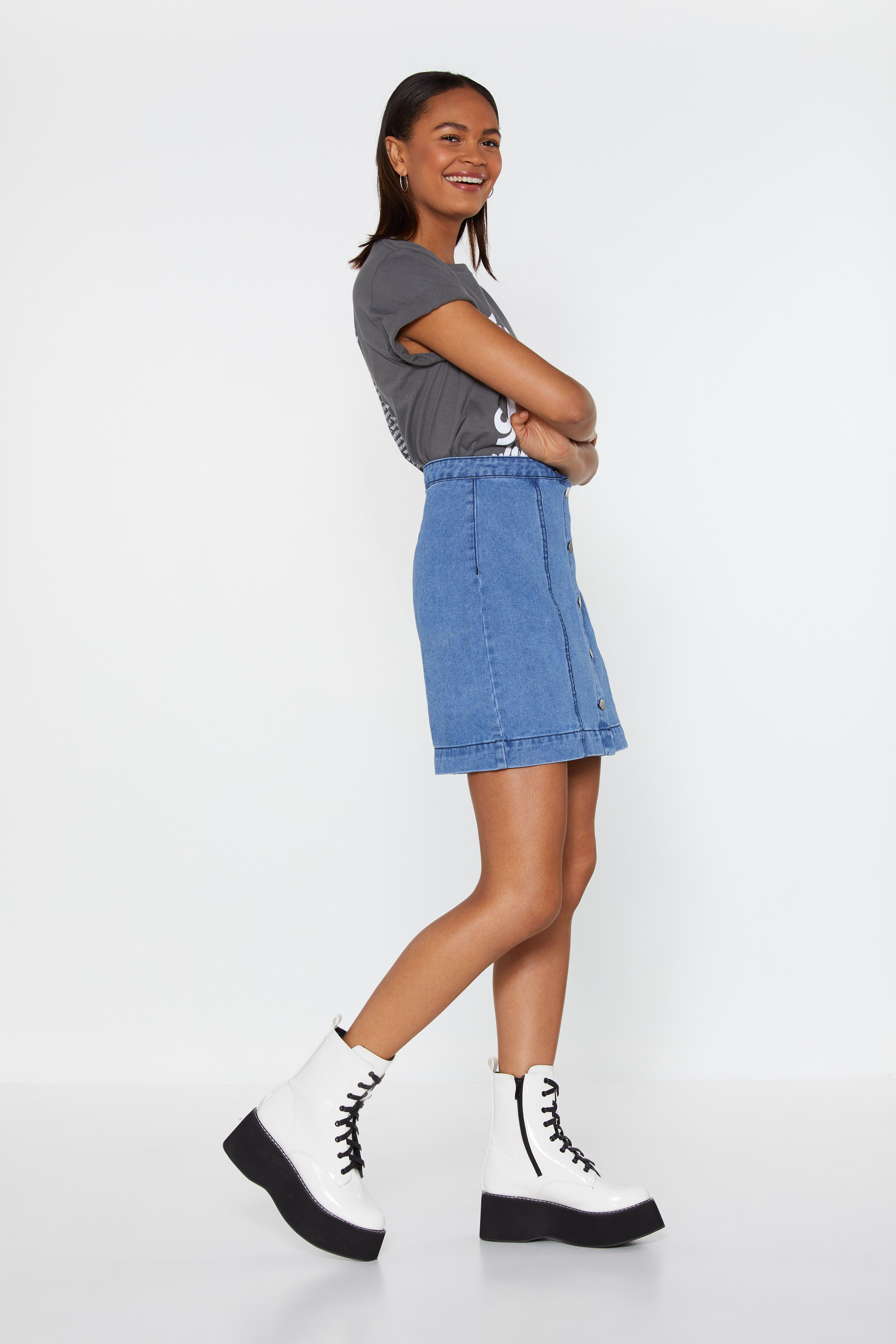 A line button down denim outlet skirt